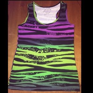Tank top muscle tee neon rainbow animal print tee graphic tee green pink tee